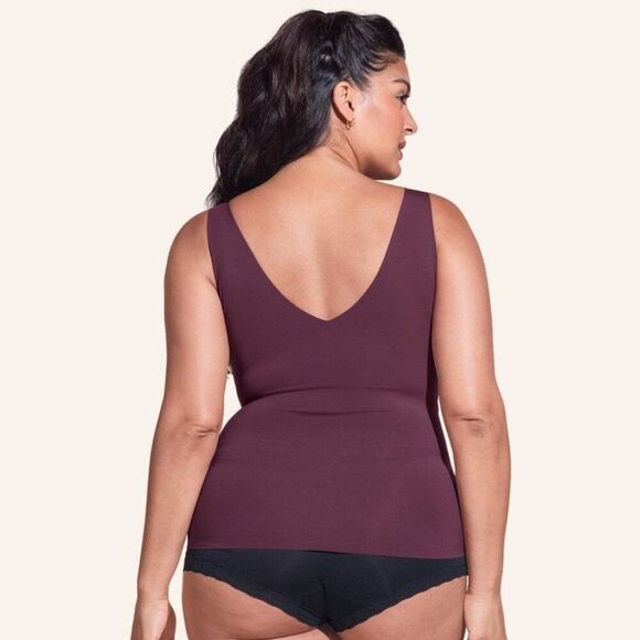 Honeylove LiftWear Tank Seamless Shapewear Wide Band V-Neck Fig Burgundy 2X - Picture 2 of 7